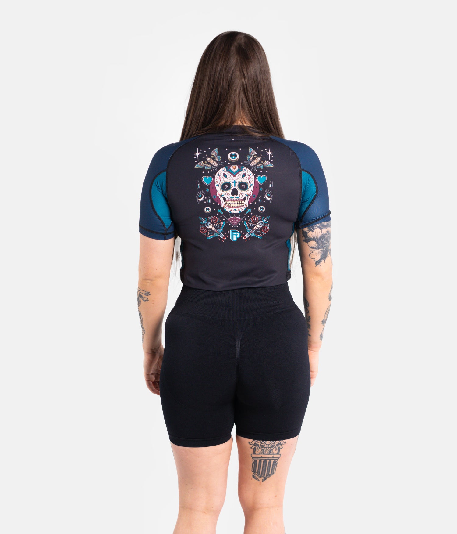 Ladies Sugar Skull Rashguard - Blue