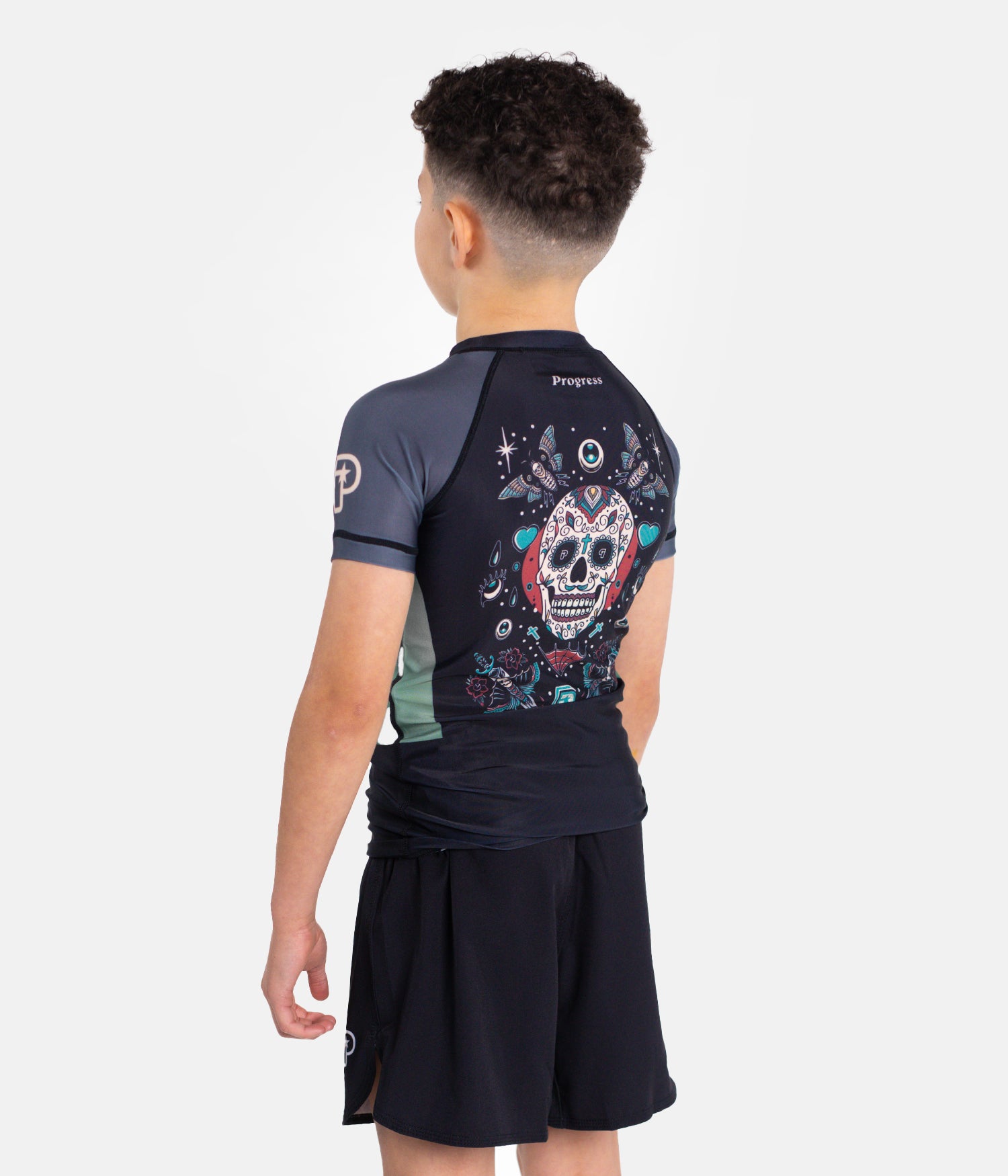 Kids Sugar Skull Rashguard - Green